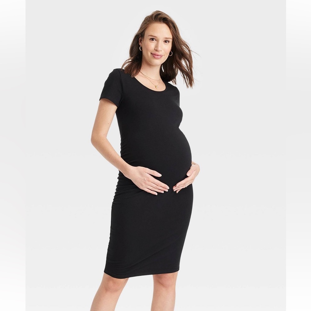 Short sleeve black maternity tshirt dress